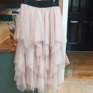 Girls Layered Tulle Skirt in Blush Pink with Elastic Waist